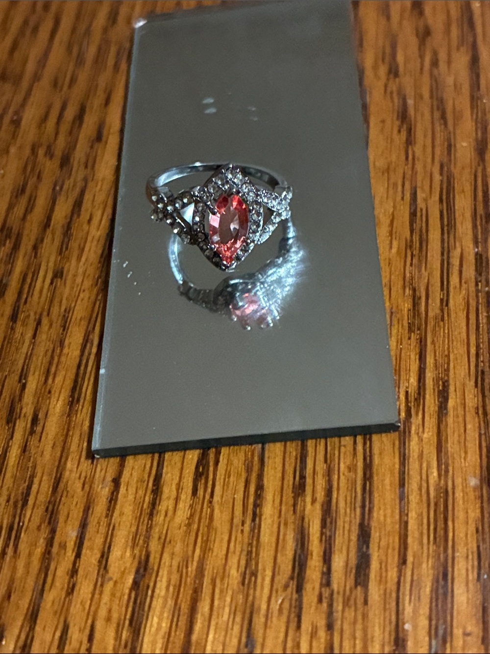 Silver Ring with Pink Marquise Stone and Accent Cubic Zirconia